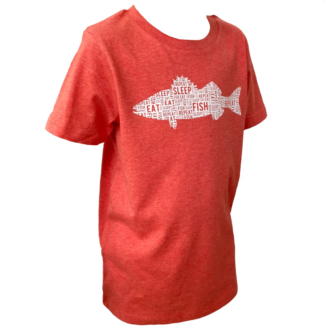 Kids 'Eat Sleep Fish Repeat' T-Shirt - Red