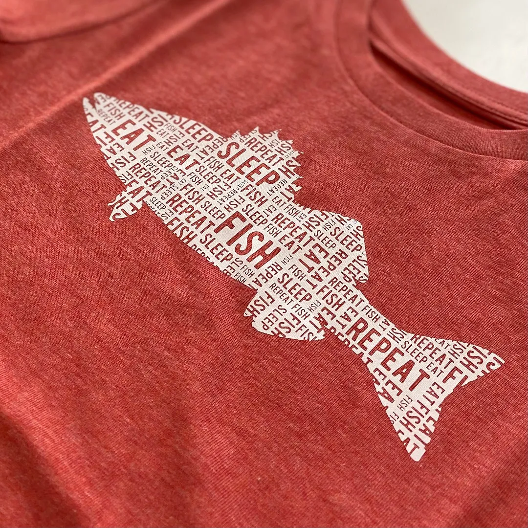 Kids 'Eat Sleep Fish Repeat' T-Shirt - Red