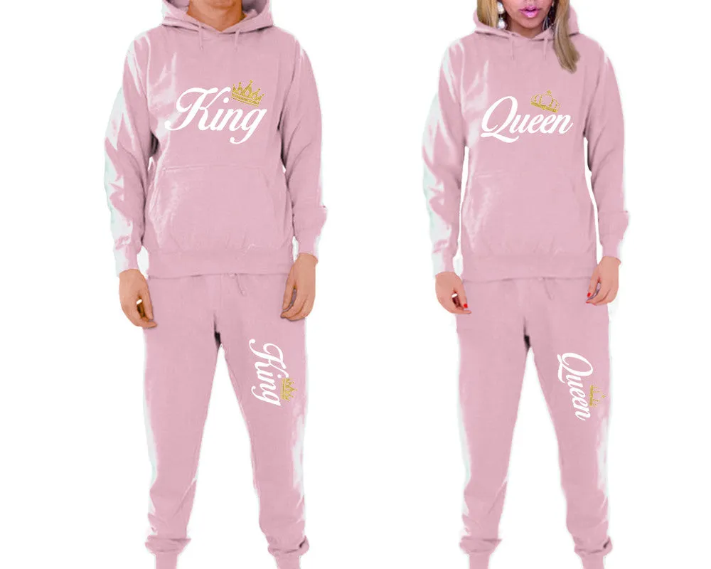 King Queen Couple Matching Hoodie and Jogger Pants Top&Bottom Sets