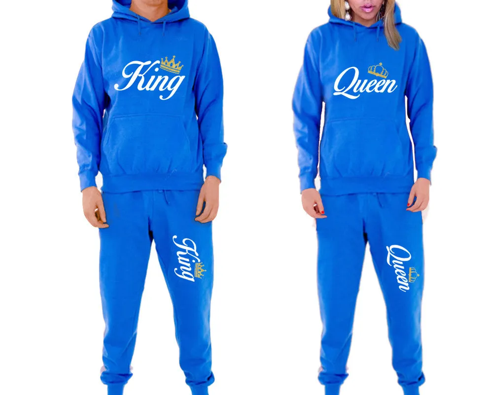 King Queen Couple Matching Hoodie and Jogger Pants Top&Bottom Sets