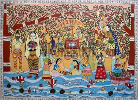 Life at a Varanasi Ghat Madhubani Painting