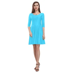 light blue d08 pepper green stripes front Tethys Half-Sleeve Skater Dress(Model D20)