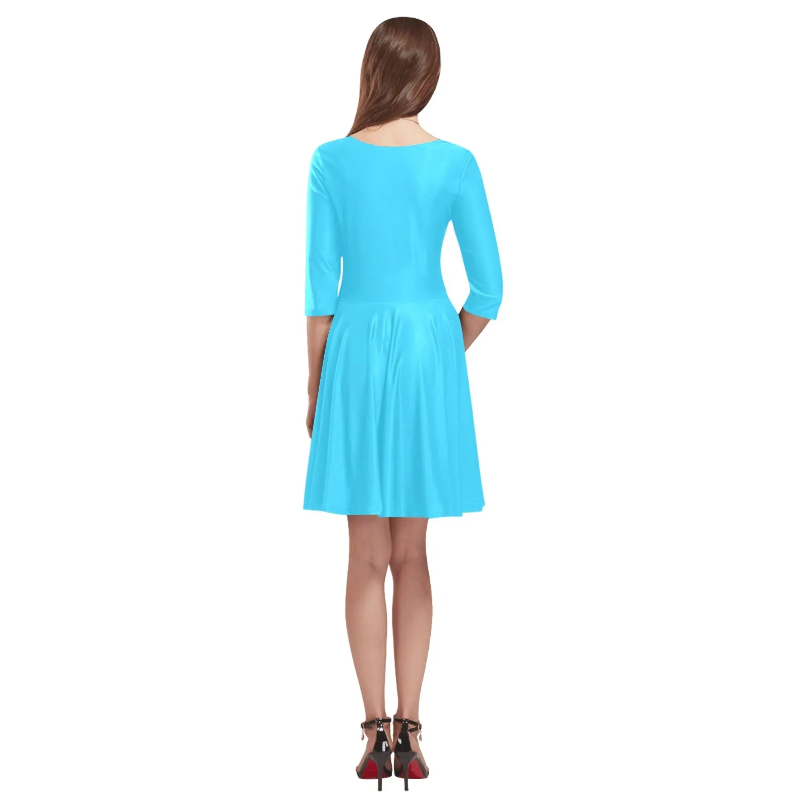 light blue d08 pepper green stripes front Tethys Half-Sleeve Skater Dress(Model D20)