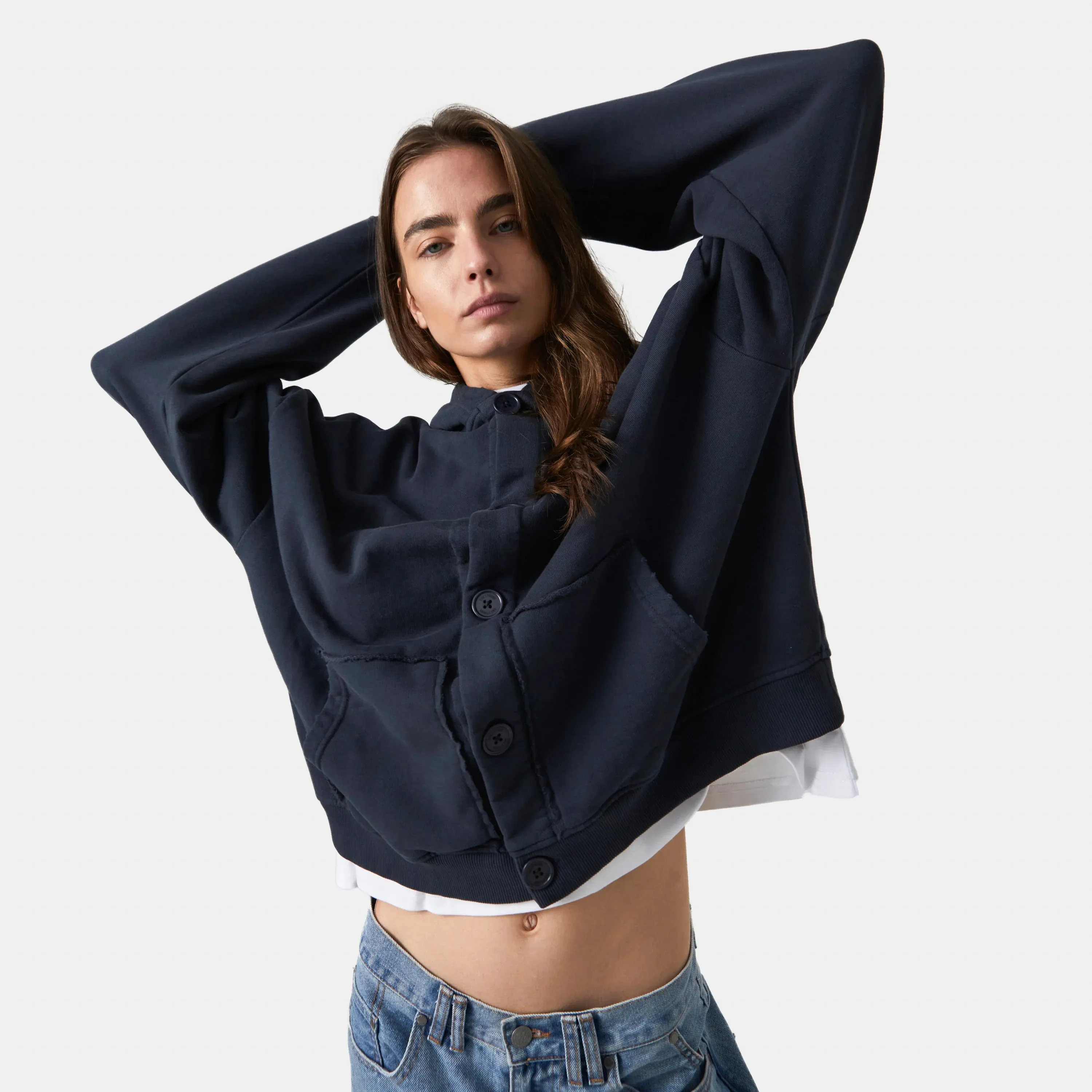 Logo Navy Oversized Cardigan Hoodie