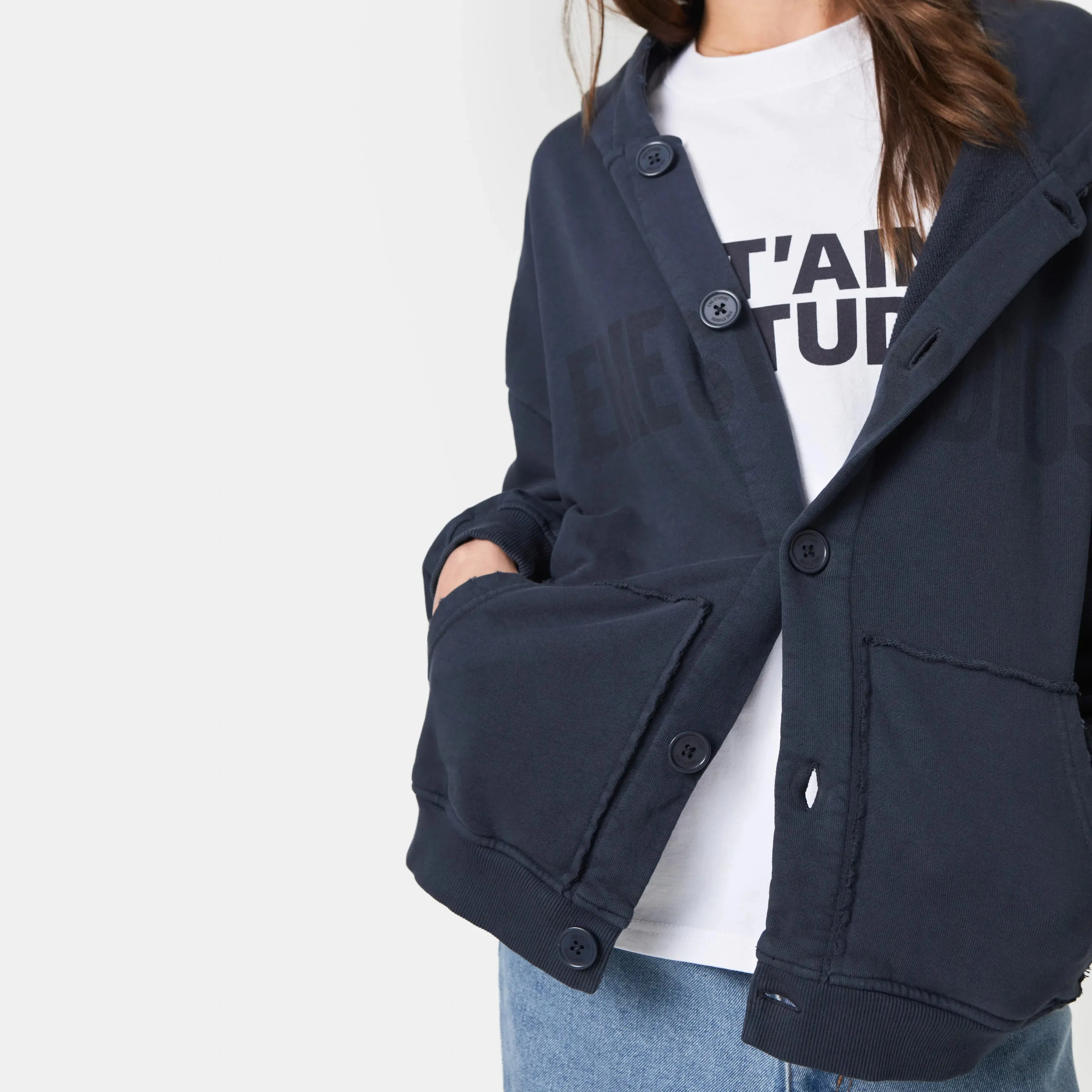 Logo Navy Oversized Cardigan Hoodie