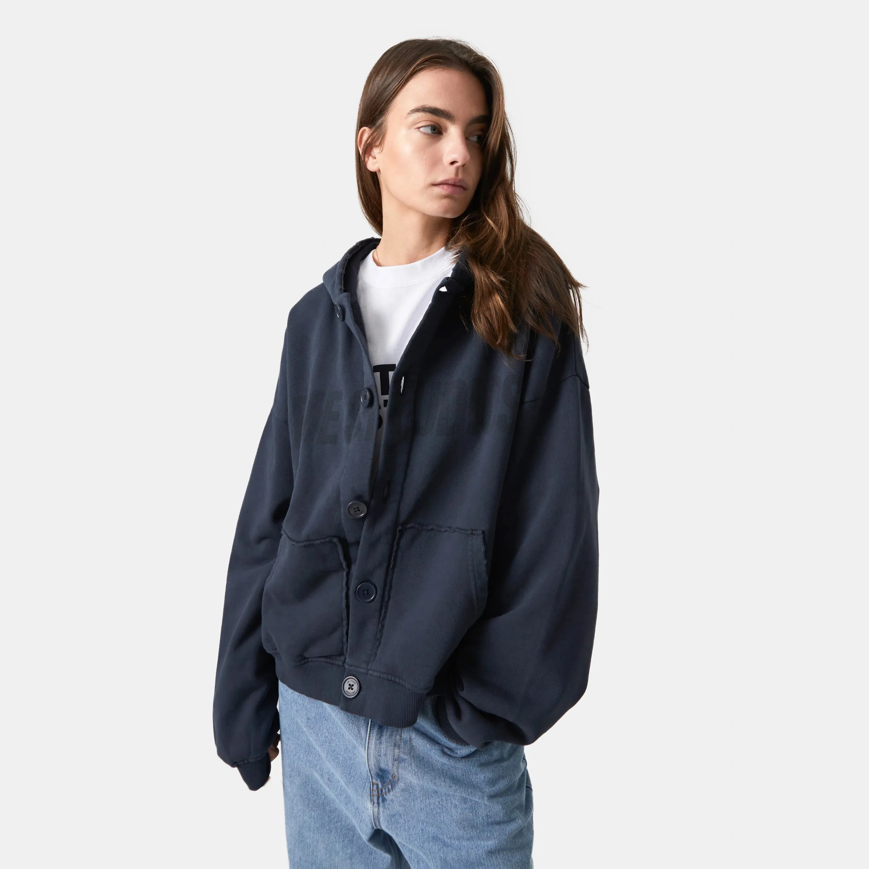 Logo Navy Oversized Cardigan Hoodie