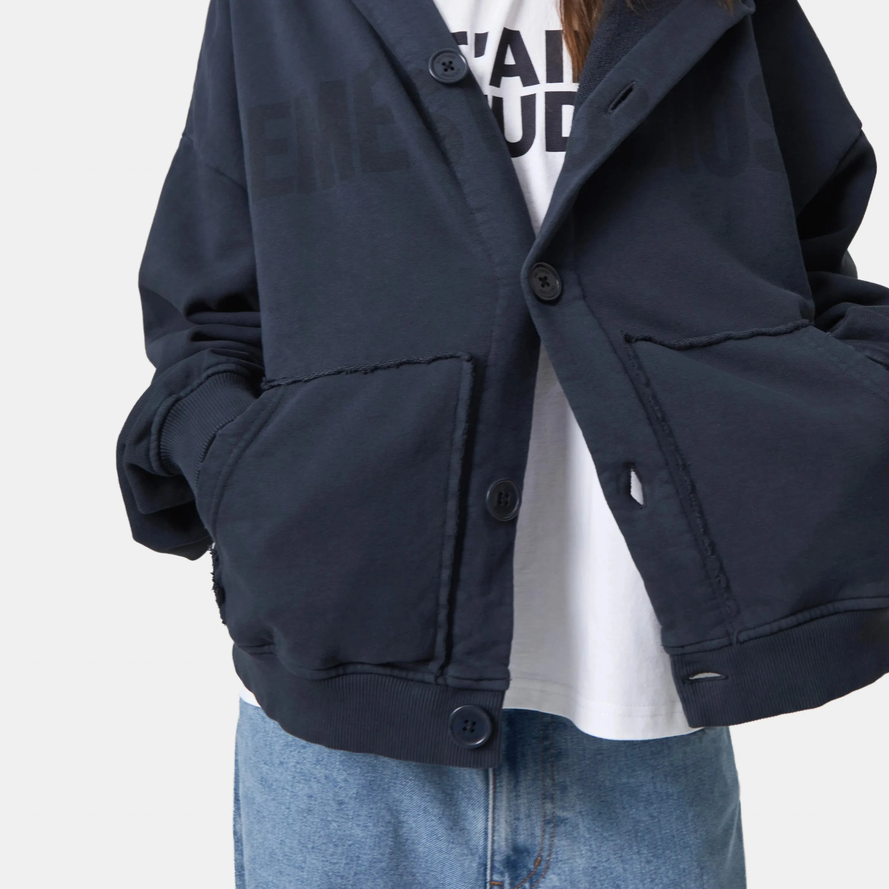 Logo Navy Oversized Cardigan Hoodie