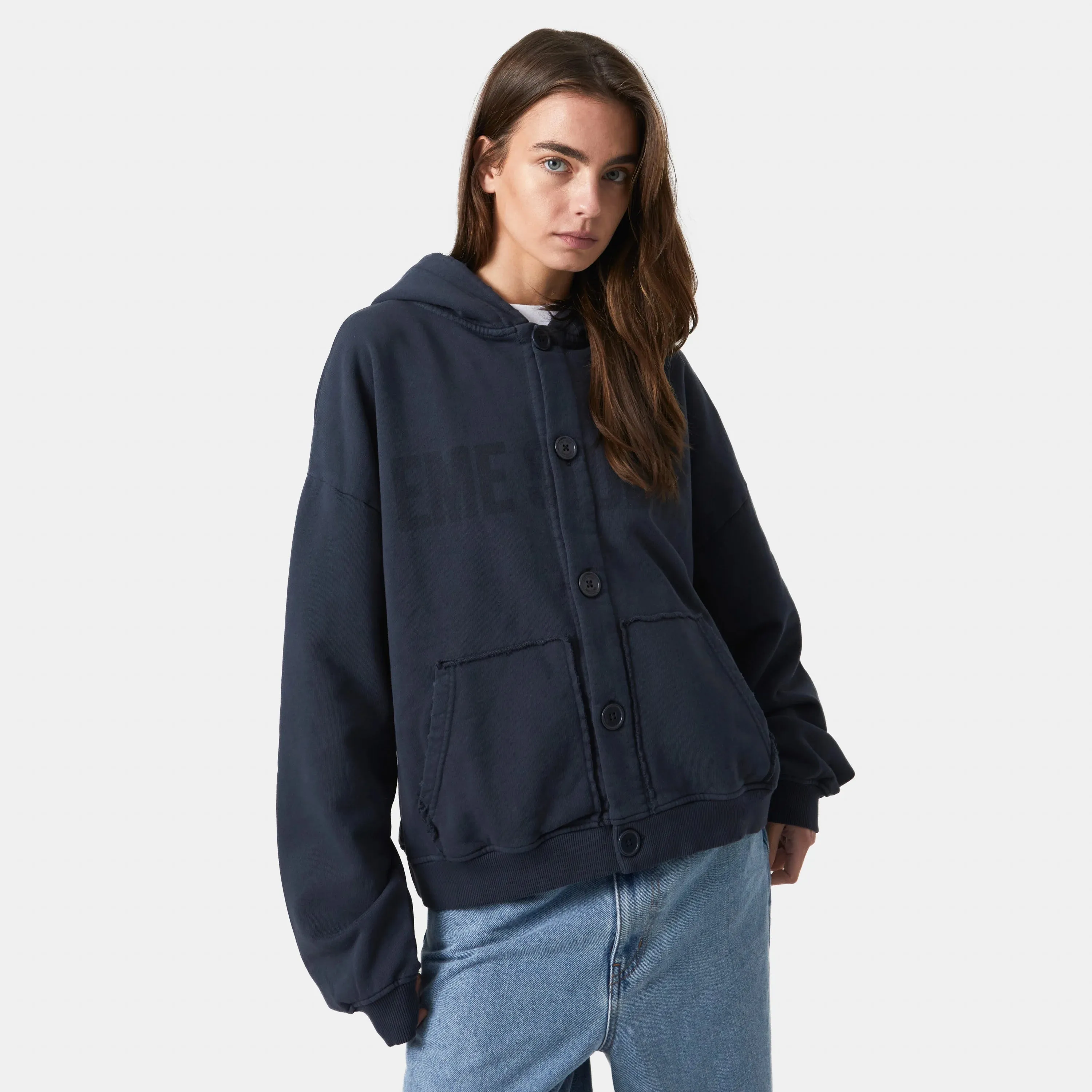 Logo Navy Oversized Cardigan Hoodie