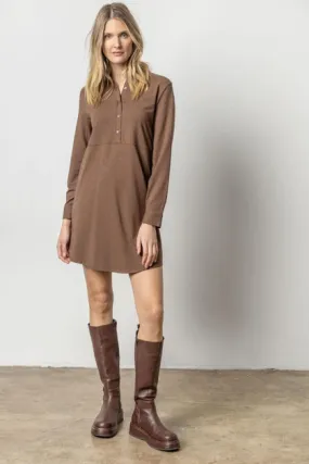 Long Sleeve Seamed Shirt Dress in java by Lilla P