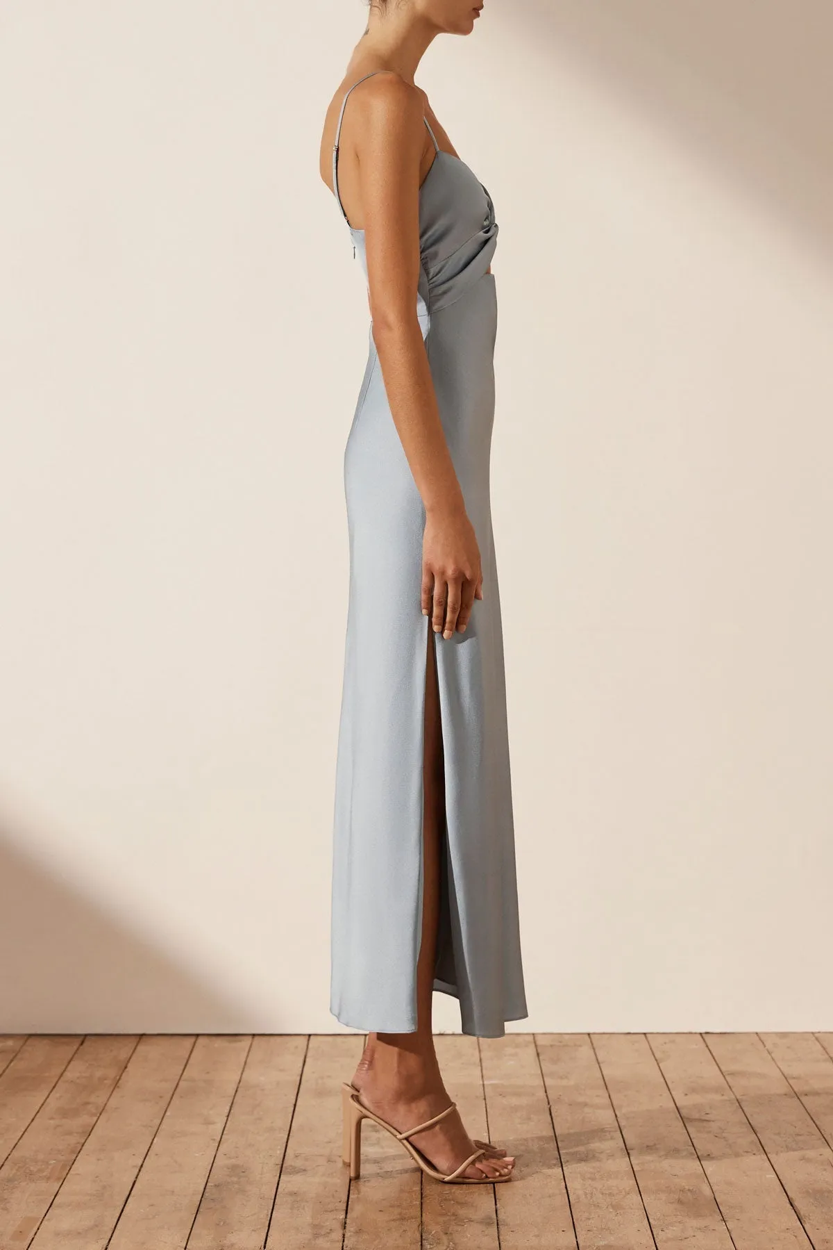 LUXE TWIST FRONT SLEEVELESS MIDI DRESS - AZURE