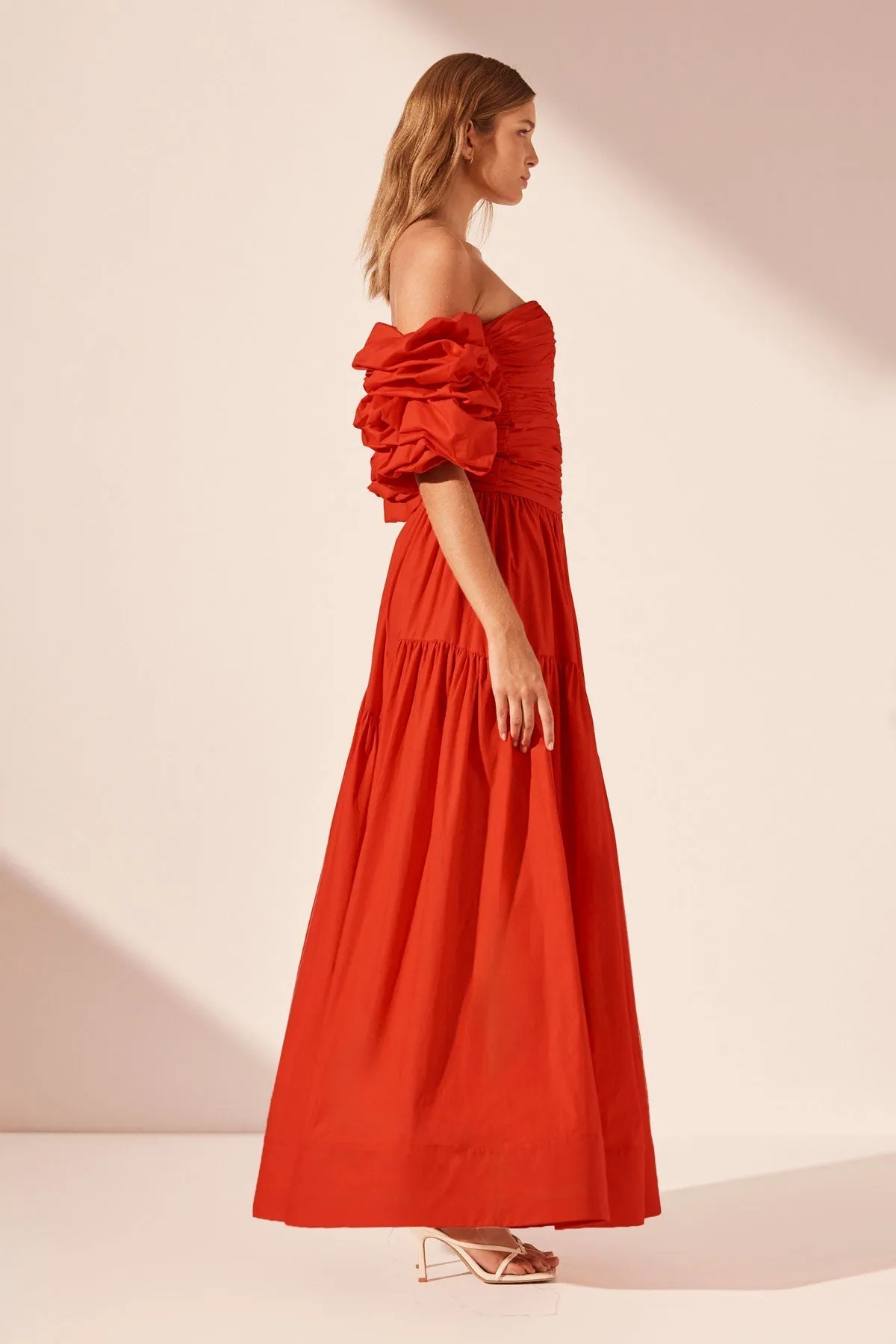 MAIORI CONTOUR RUCHED MAXI DRESS - SAILOR RED