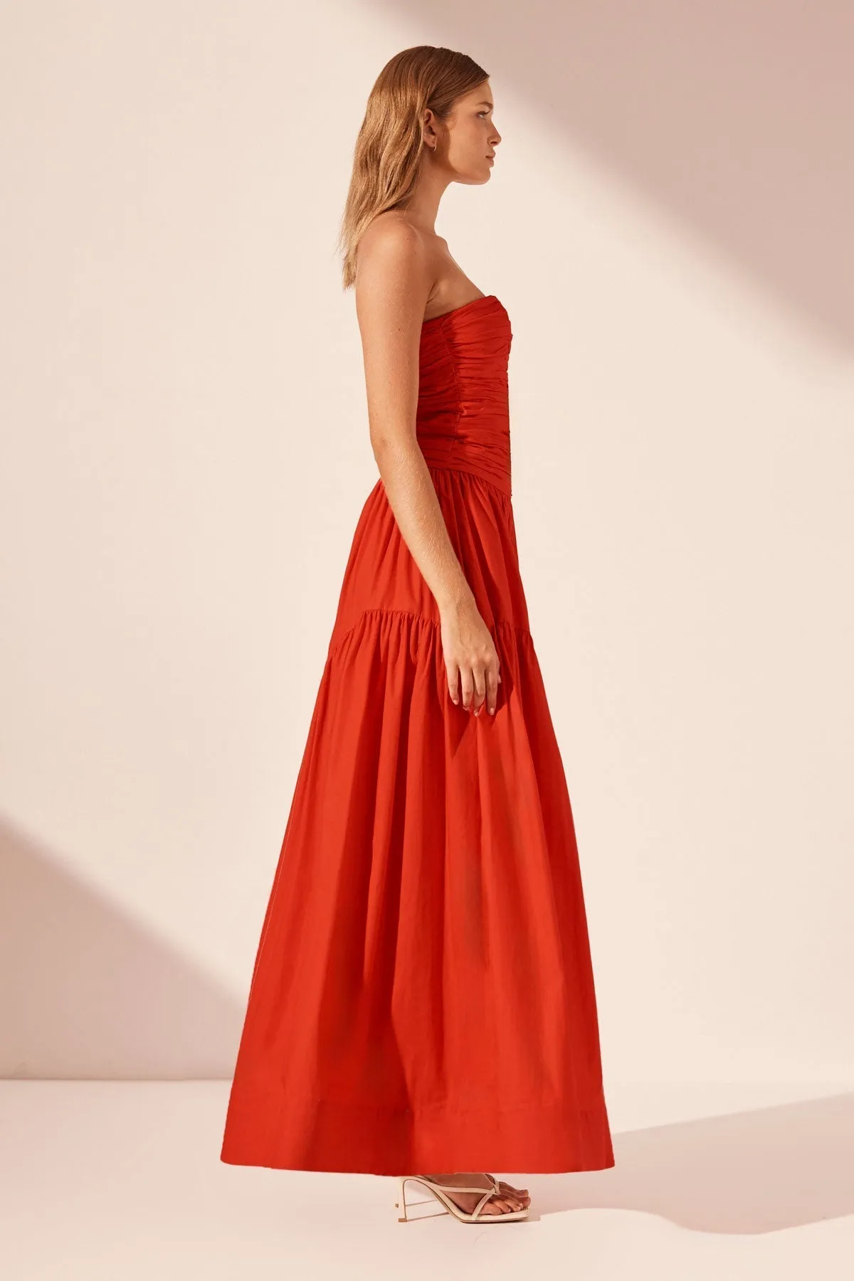 MAIORI CONTOUR RUCHED MAXI DRESS - SAILOR RED