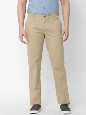 Men's Cotton Lycra Khaki Regular Fit Pant