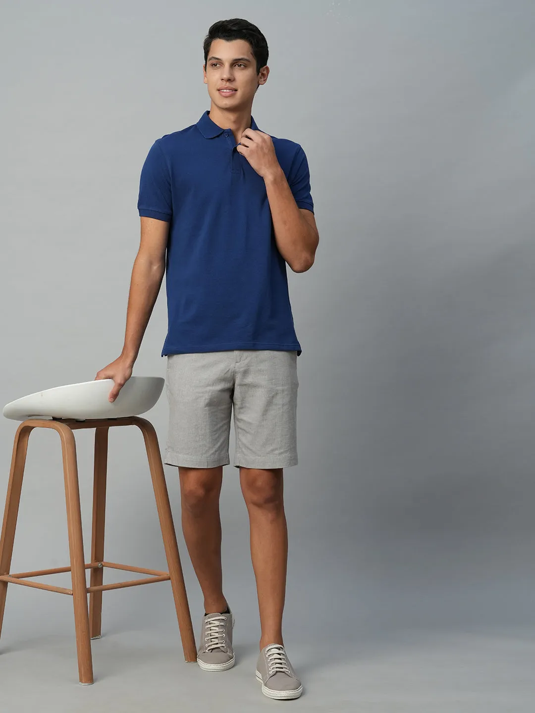 Men's Grey Cotton Linen Regular Fit Shorts