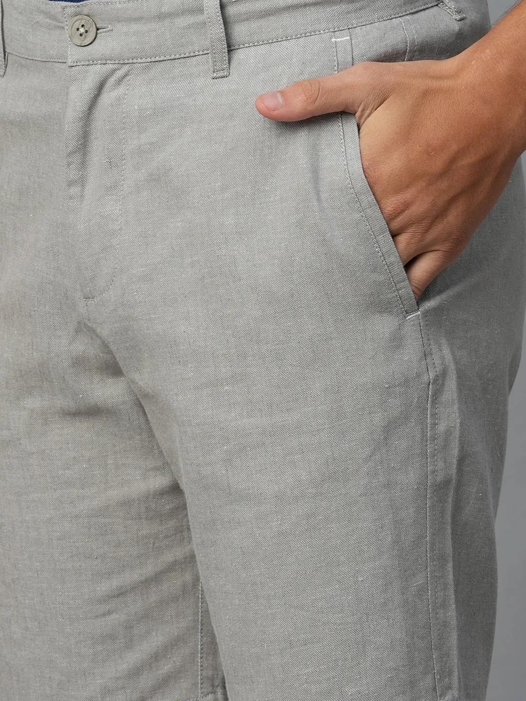 Men's Grey Cotton Linen Regular Fit Shorts