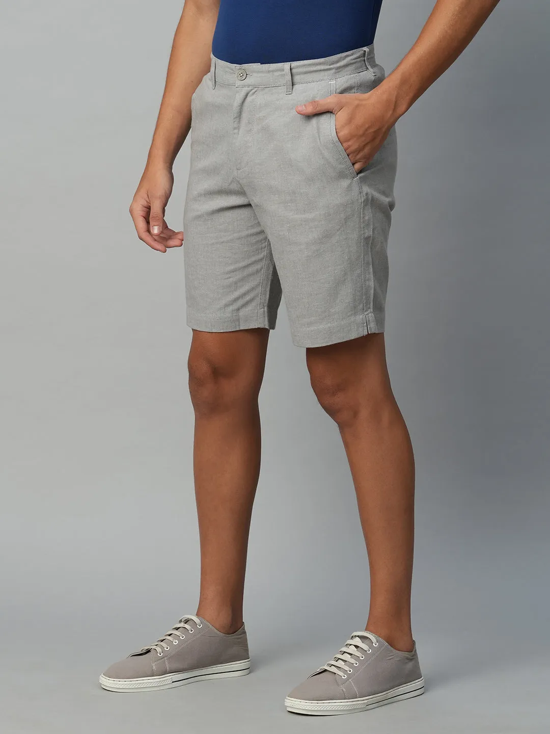 Men's Grey Cotton Linen Regular Fit Shorts