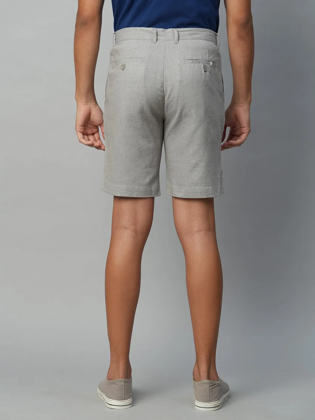 Men's Grey Cotton Linen Regular Fit Shorts