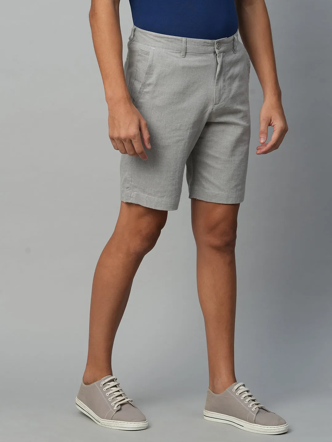 Men's Grey Cotton Linen Regular Fit Shorts