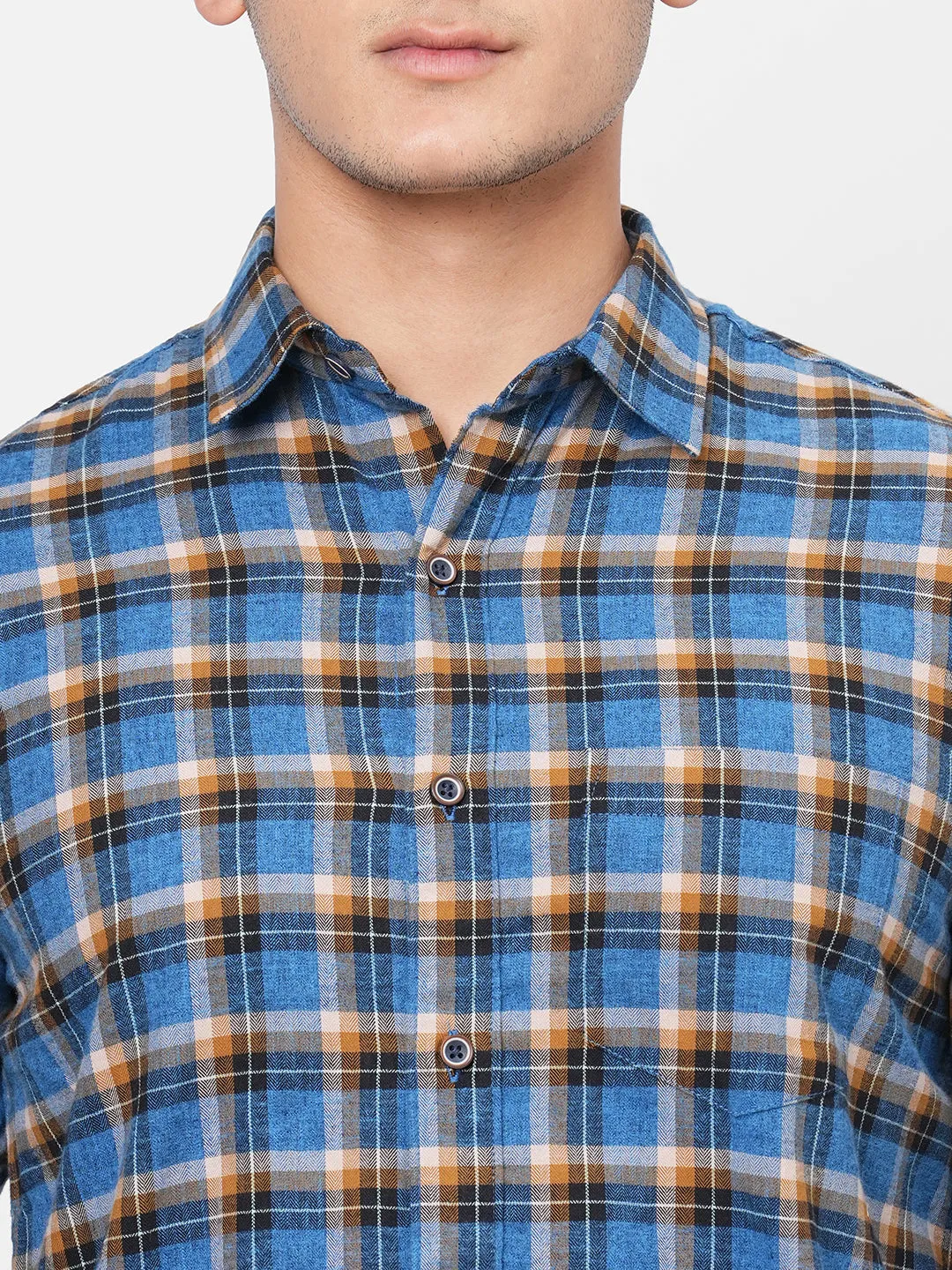 Men's Navy Cotton Regular Fit Checked Shirt