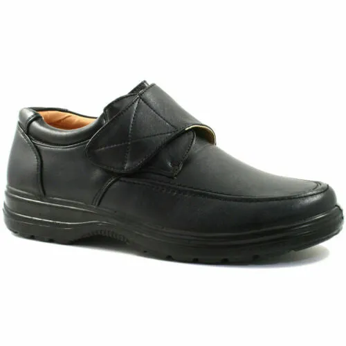 Mens Shoe Laced Black Soft Casual Wide fit Size 6,7,8,9,10,11,12 Touch Fastener