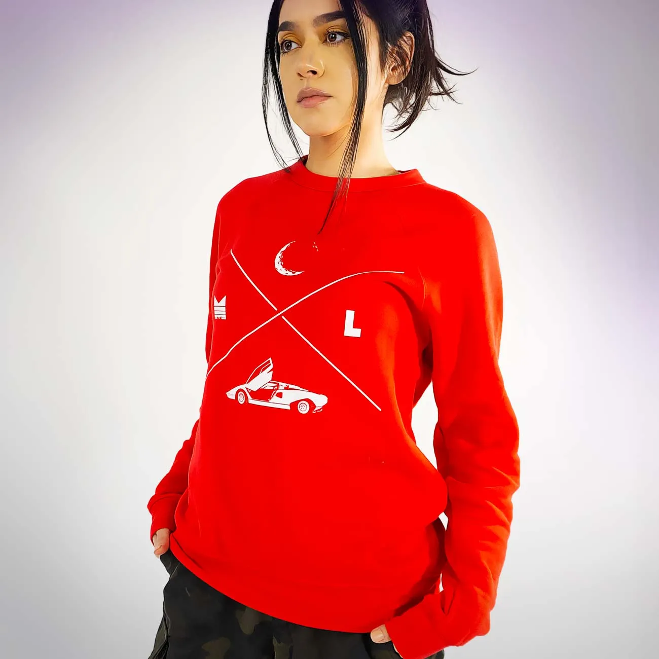 ML minimal Fleece Raglan SS Red LARGE