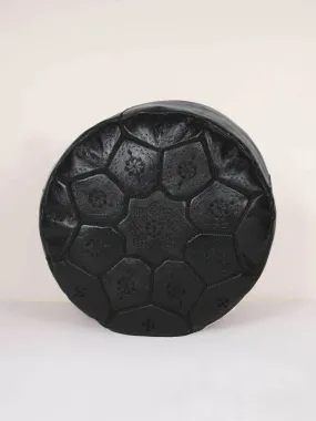 Moroccan Leather Tile Pouffe, Black