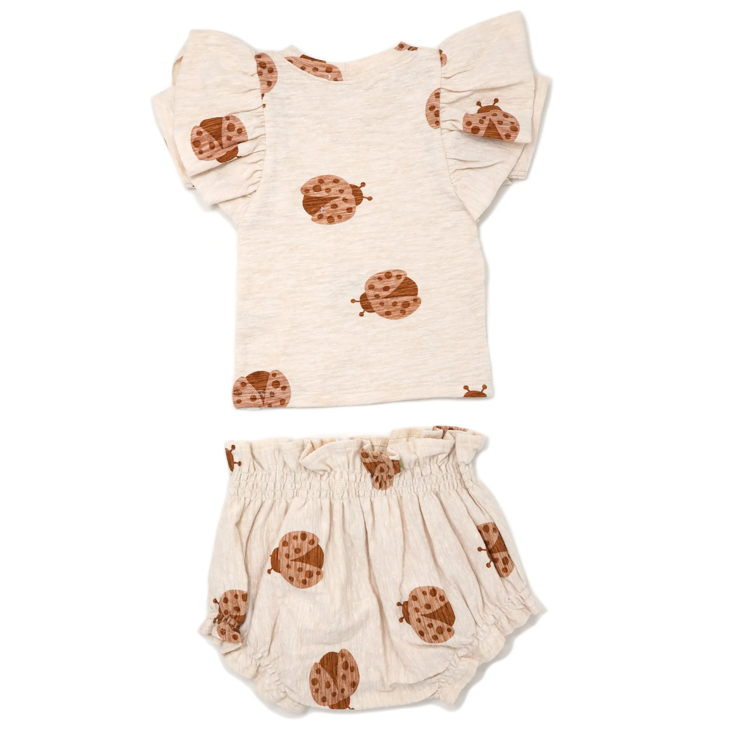 oh baby! Butterfly Short Sleeve Tee and Tushie Set - Ladybug Print - Sand Heather