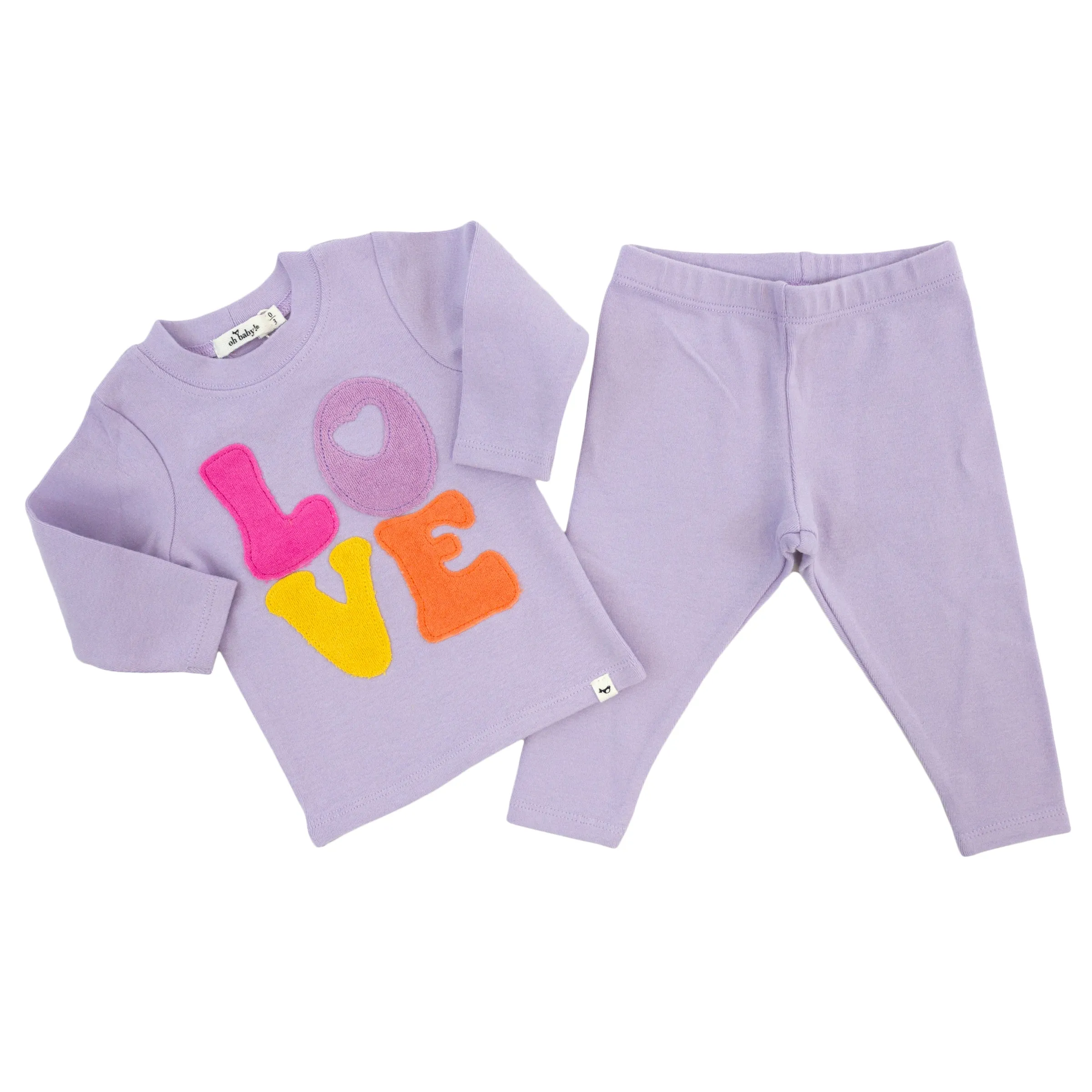 oh baby! Two Piece Set - Cotton Candy LOVE Applique - Orchid