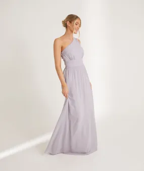 One Shoulder Pleated Waist Chiffon Bridesmaid Dress - Dusty Lilac