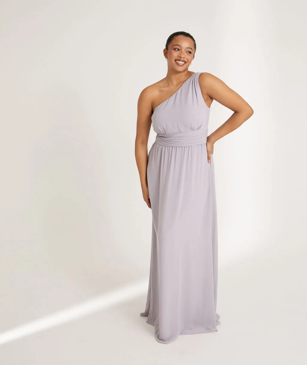 One Shoulder Pleated Waist Chiffon Bridesmaid Dress - Dusty Lilac