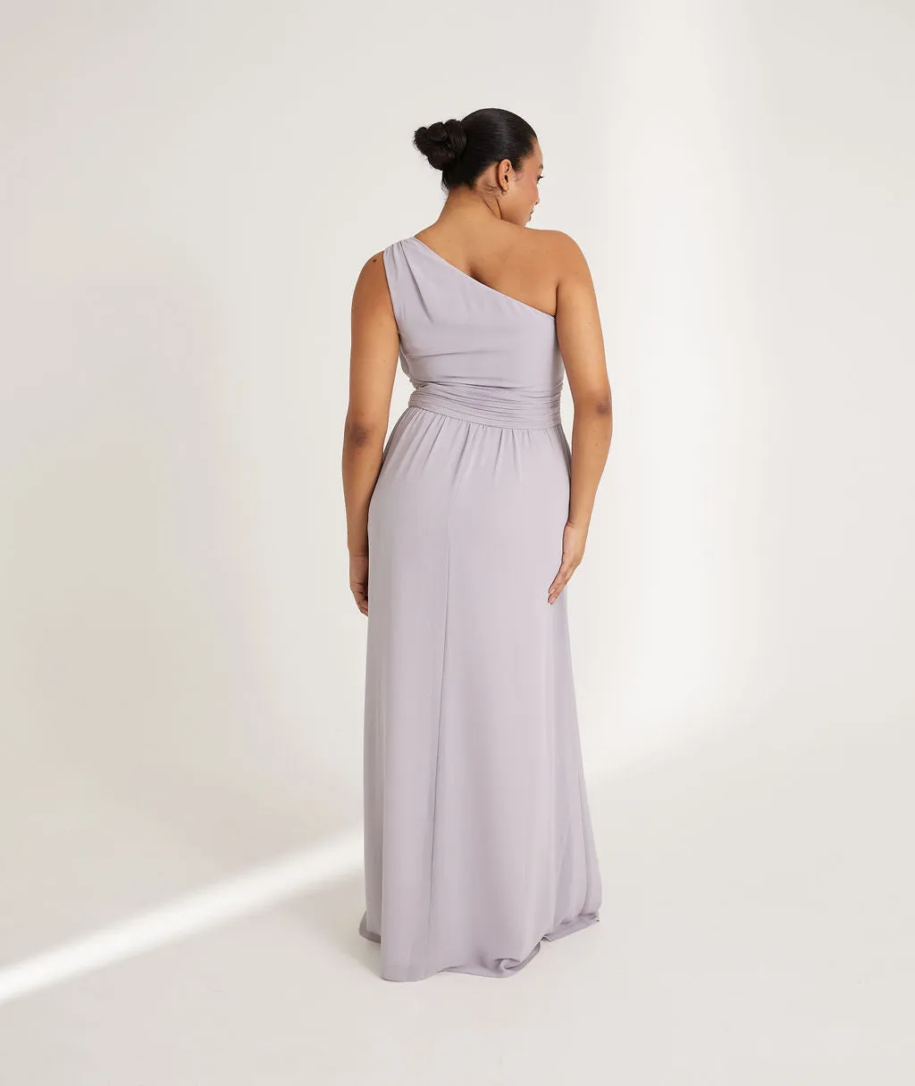 One Shoulder Pleated Waist Chiffon Bridesmaid Dress - Dusty Lilac