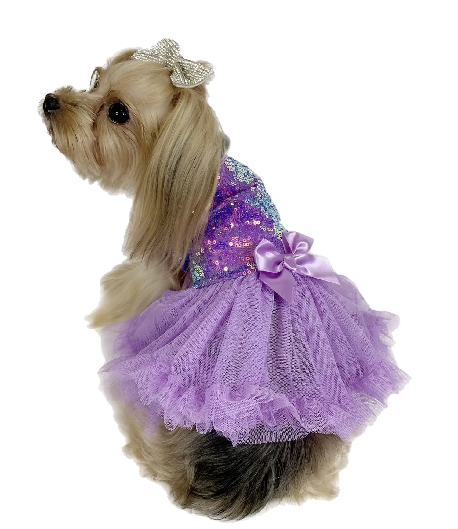 Pawpatu Purple Sequin Ruffle Petti Dress for Pets