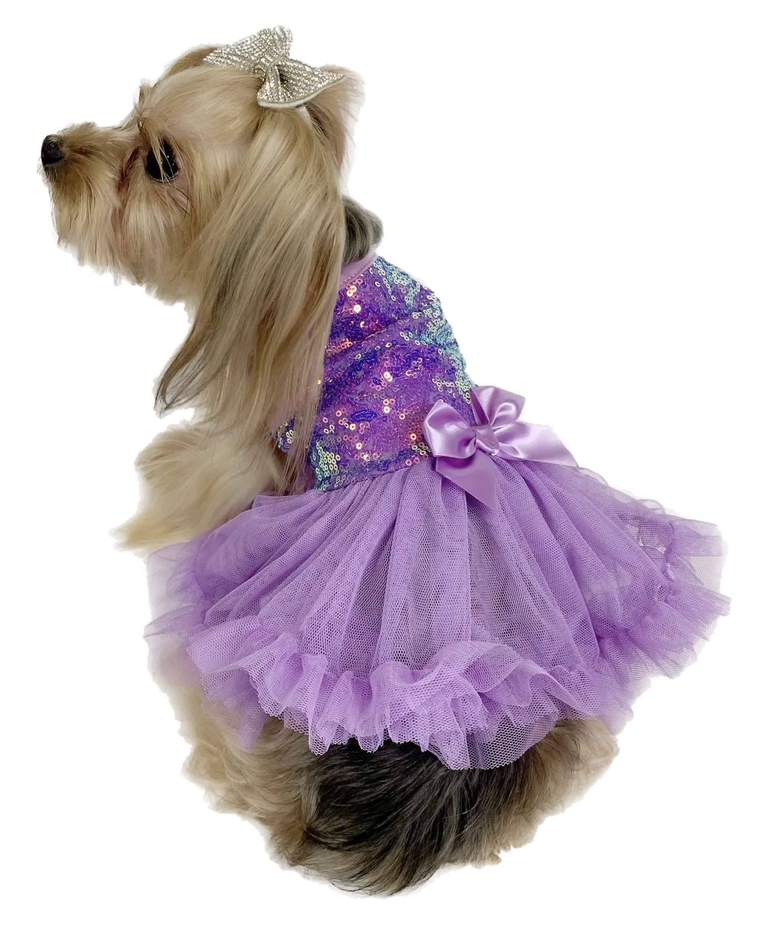 Pawpatu Purple Sequin Ruffle Petti Dress for Pets