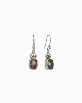 Petroglyph & Elongated Stone Drop Earrings - Smoky Quartz