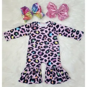 Pink Rainbow Leopard Ruffle Romper