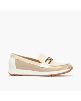 Pitillos Sporty Loafer Taupe/Cream/White Patent Leather Buckle Slip On 5675 sale