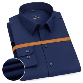 Plain Cotton Blend Solid Shirts Navy Blue