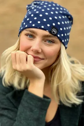 Polka-Dot Navy Peek-A-Boo Beanie