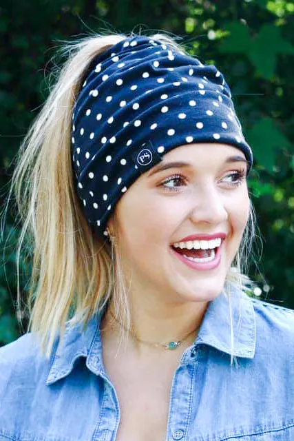 Polka-Dot Navy Peek-A-Boo Beanie