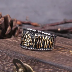 Stainless Steel Dual Color Valknut and Rune Ring