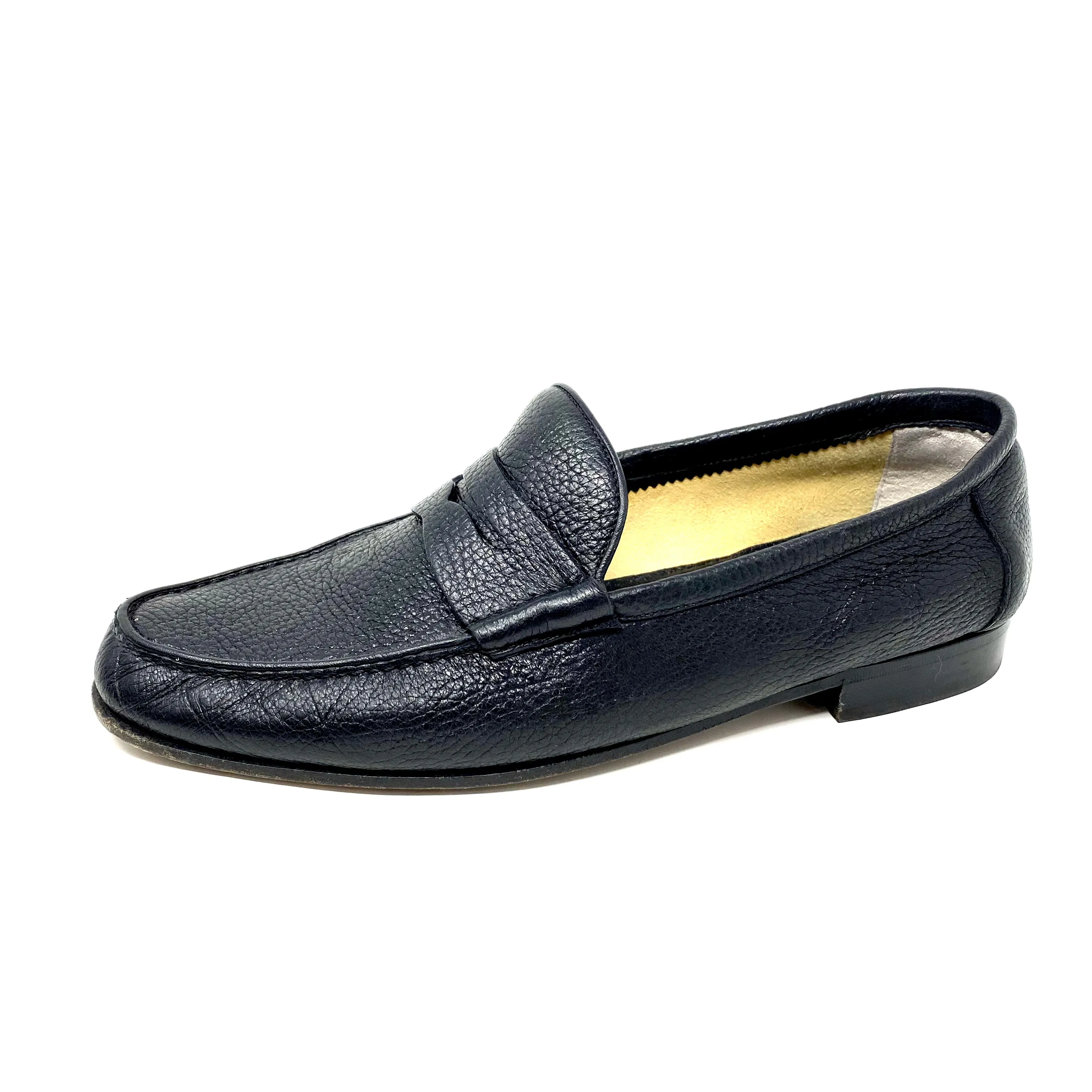 Star Artioli Mens Black Pebble Leather Penny Loafer Shoes Size 11.5D