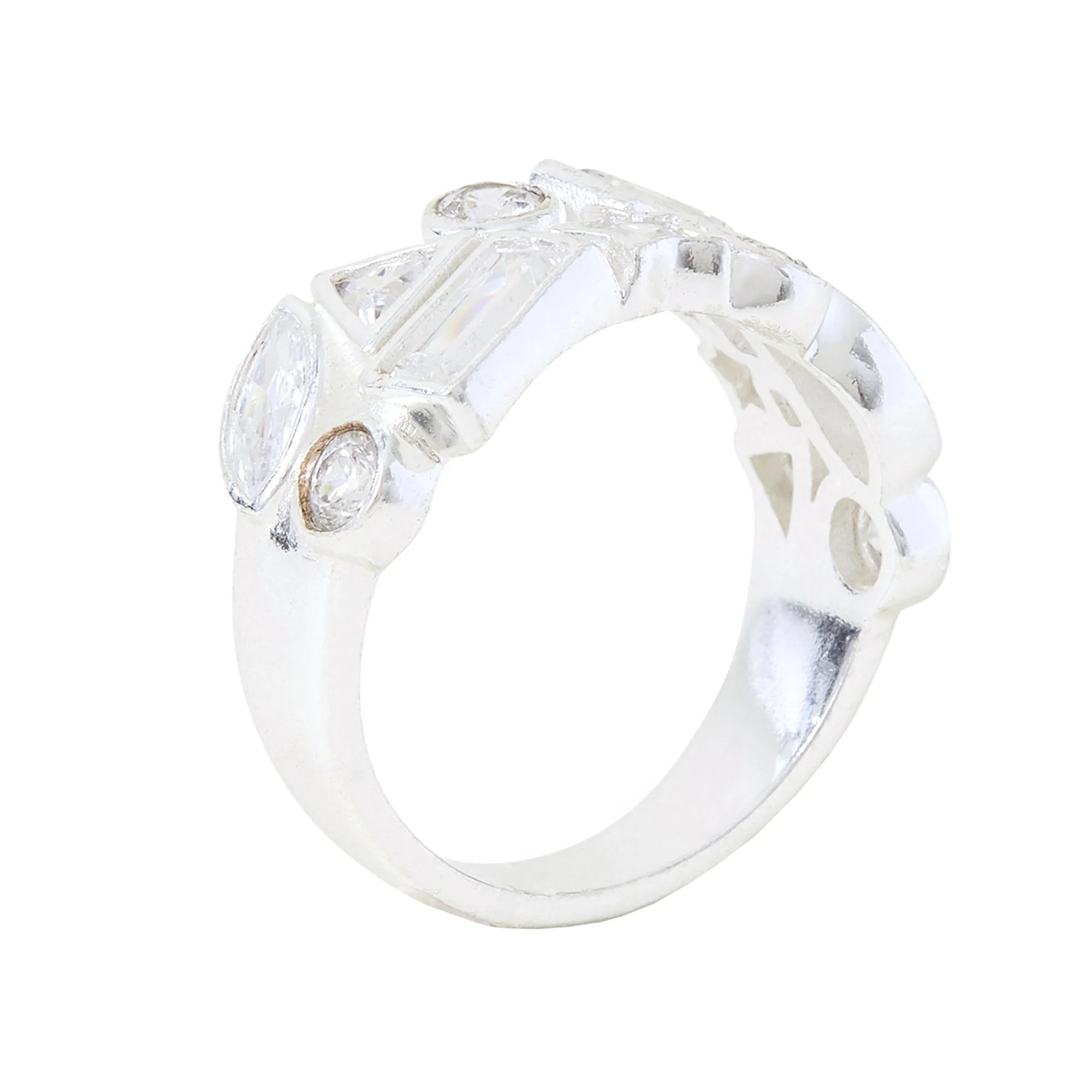 Sterling Silver Cluster Band Ring White-Large