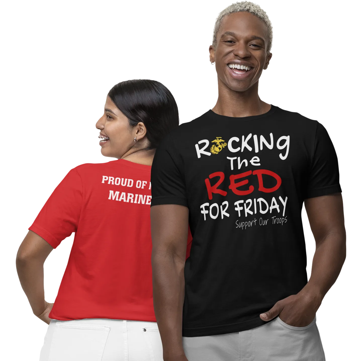 T-Shirt: Rocking the Red for Friday (Back Text: Proud of My Marine)