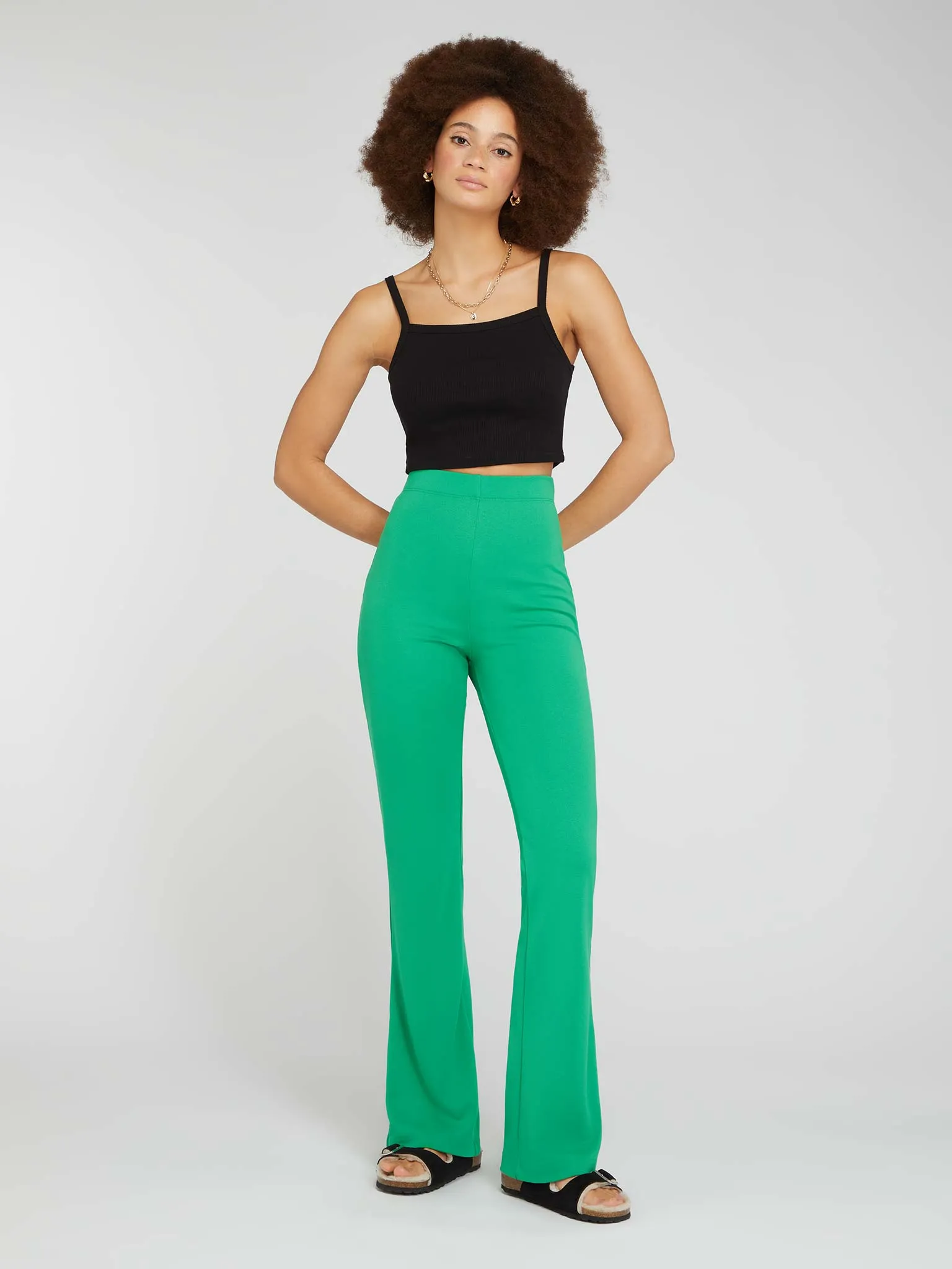 Thallo Flare Trousers in Grass Green