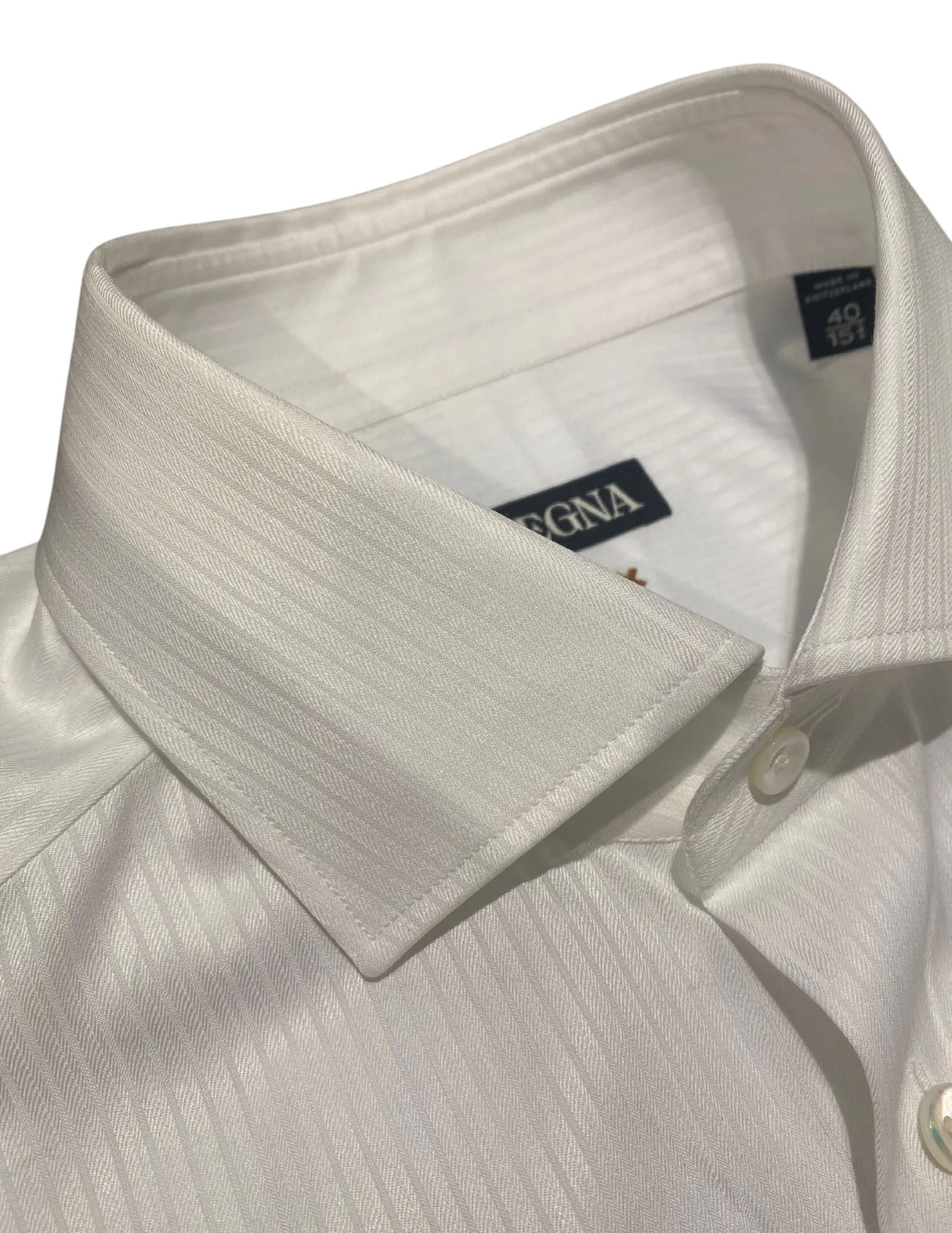 White Tonal Stripe Couture Dress Shirt