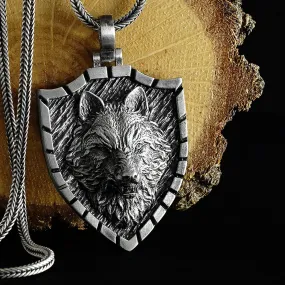 Wolf Necklace Oxidized Solid Silver Men's Pendant with Silver Chain