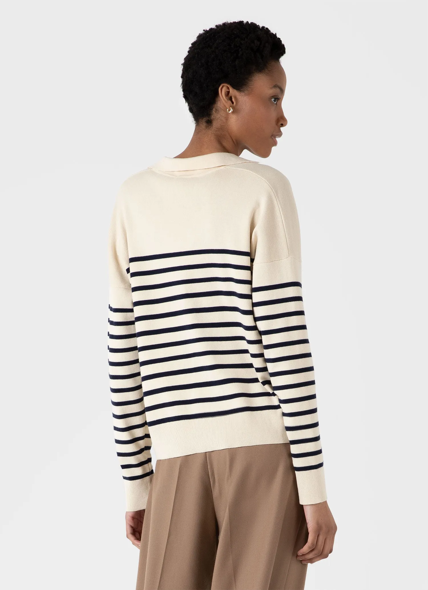 Women's Open Neck Jumper in Ecru/Navy Breton Stripe