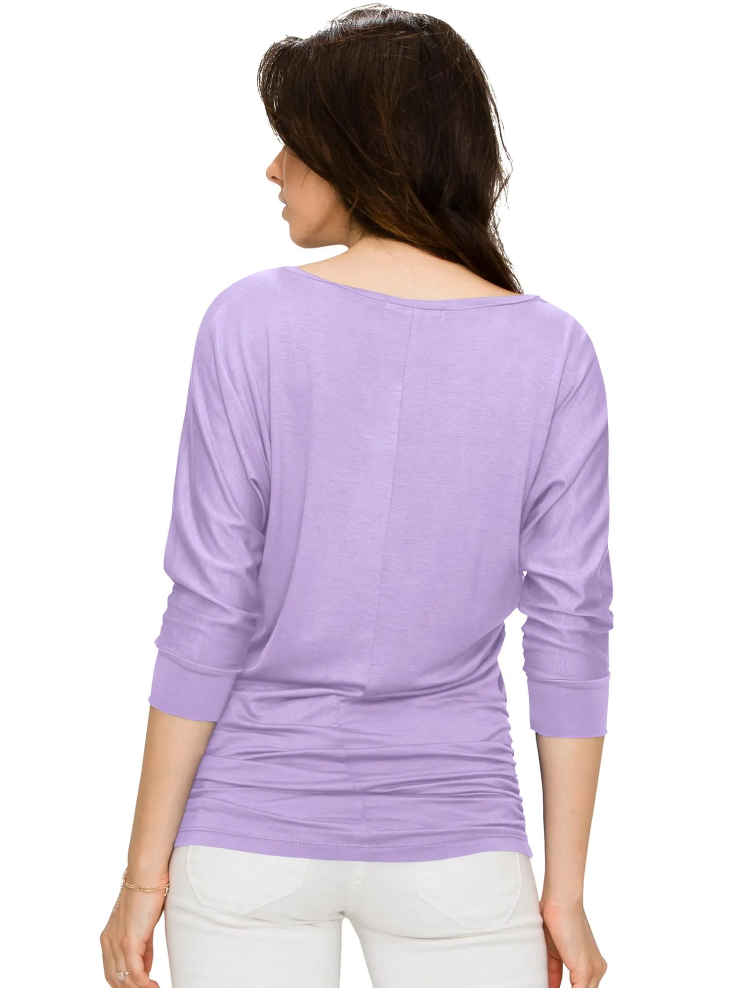 Women's V Neck 3/4 Sleeve Drape Dolman Shirt Top with Side Shirring