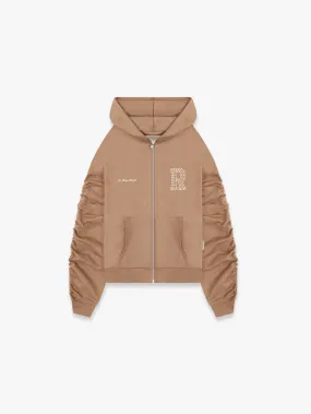 ZIP HOODIE WITH RIB POCKET - BROWN