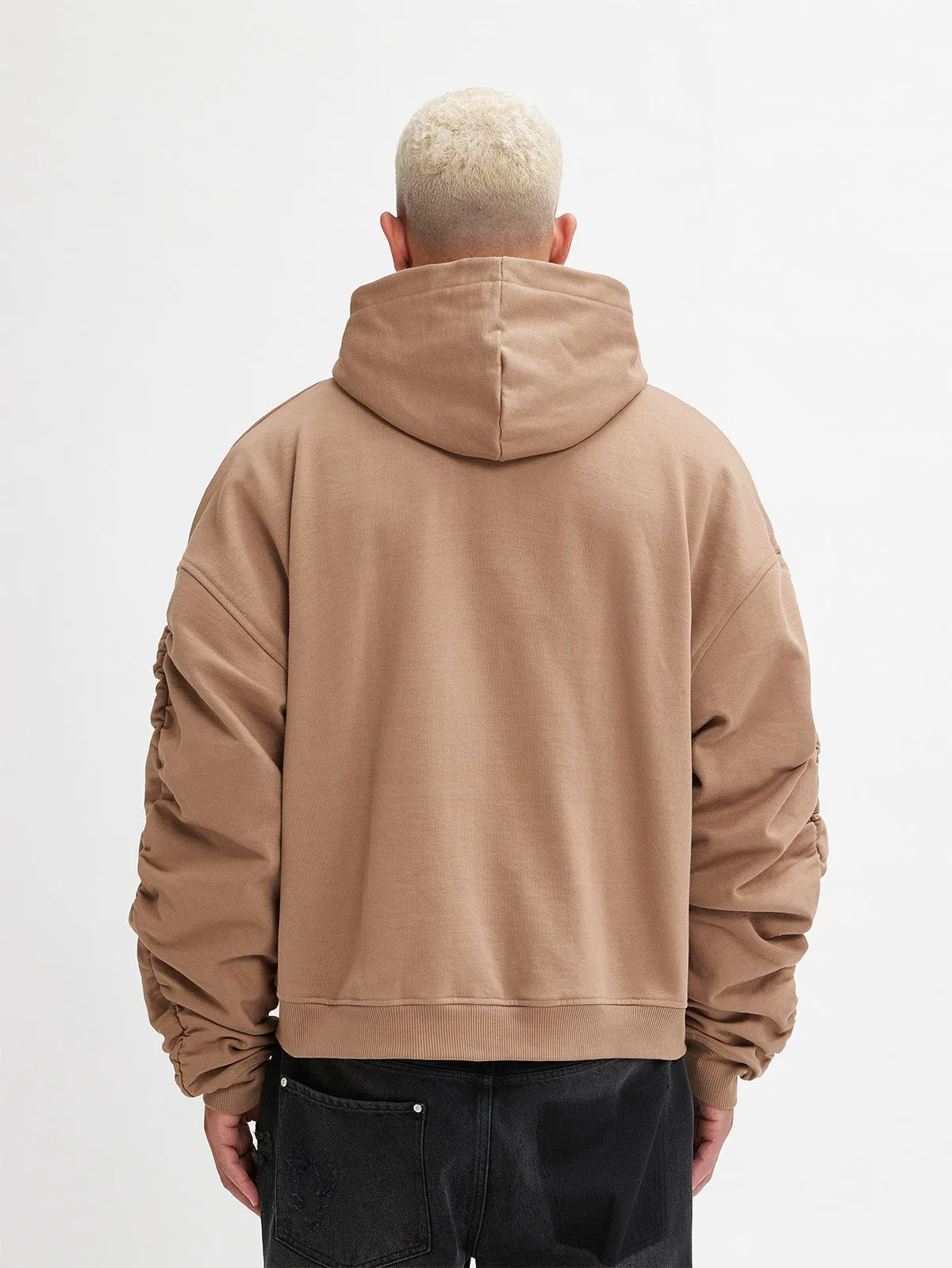 ZIP HOODIE WITH RIB POCKET - BROWN